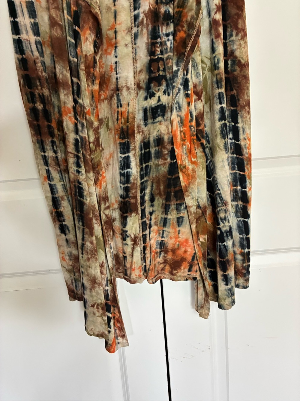 Bohemian Tie-Dye Duster Vest with Hood Brown & Rust Soft Stretchy 1X - Picture 4 of 11